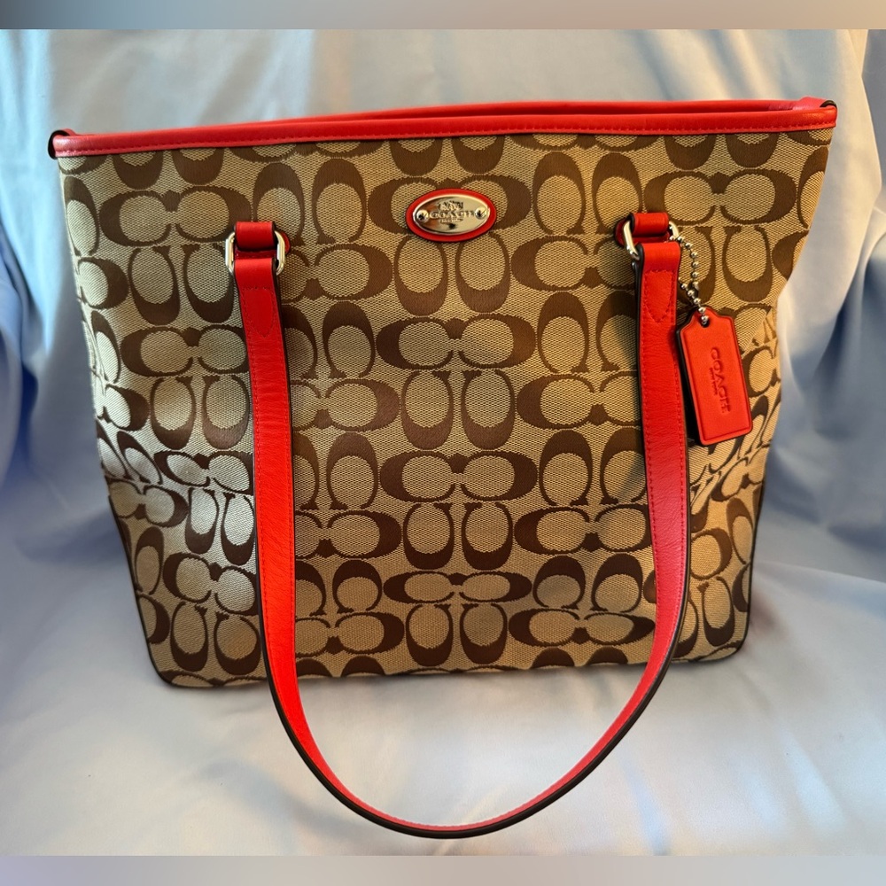 Coach Tan/brown and orange Signature Purse